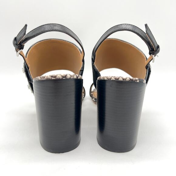 TORY BURCH Kira Suede Snake Embossed Sandal Womens 9 Black Block Heel Python - Picture 4 of 13